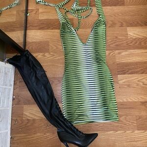 Green and white dress the strings strap across you in the back $30